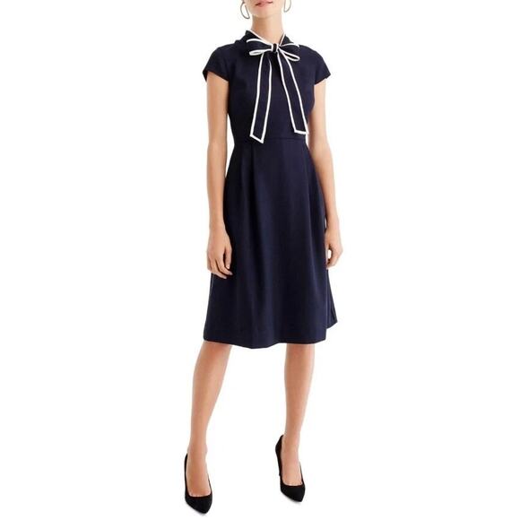J Crew Women's Blythe Tie Neck 365 Crepe Dress Navy Blue Professional Office 6 - Picture 1 of 14